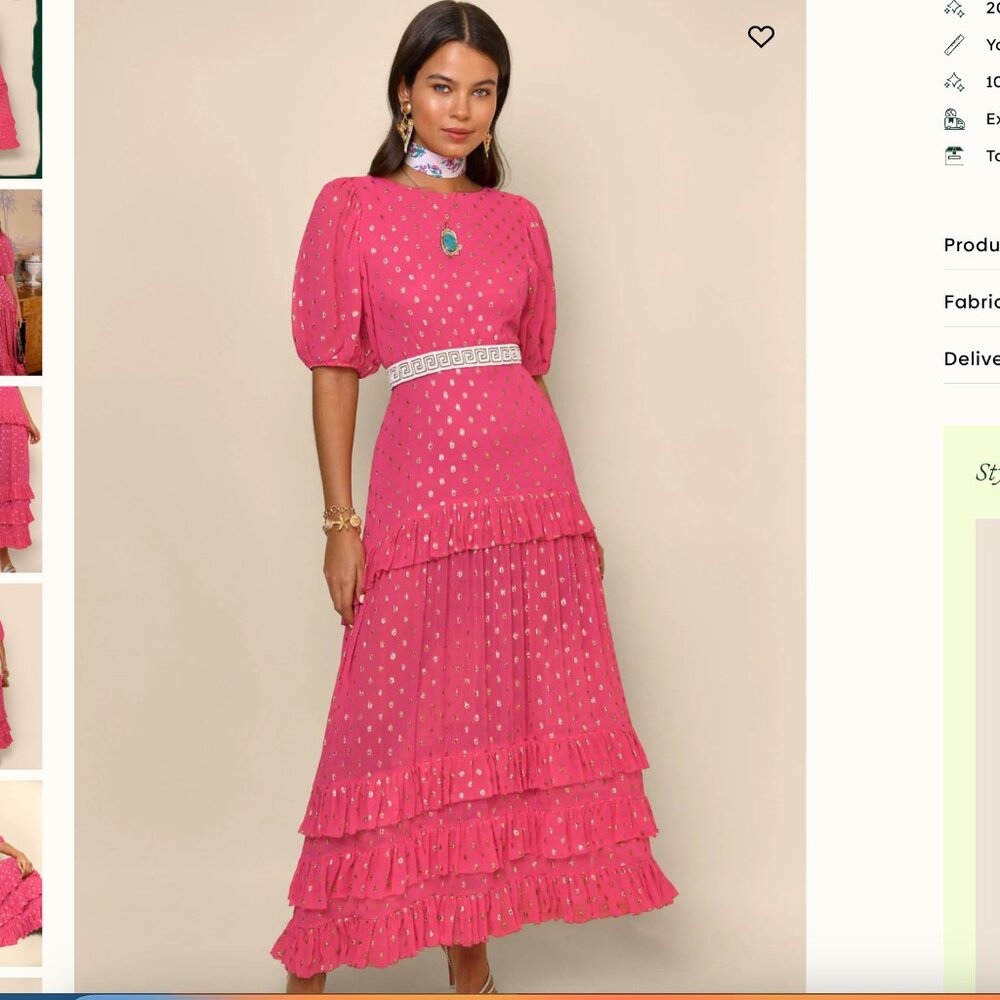 RIXO Shireen Pink Midi Maxi Dot Dress size US 2